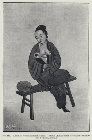 A Chinese woman suckles her child (litho)