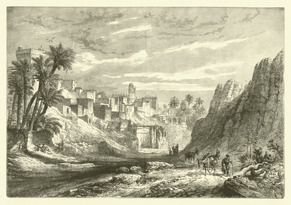 View of the town of Elche, Spain (engraving)
