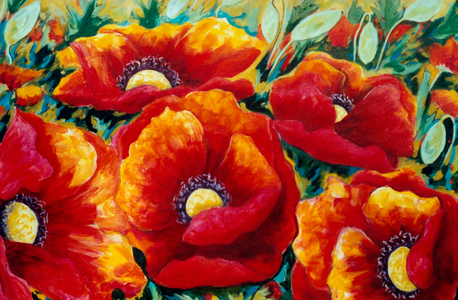 Poppies with Green Background 2005 Hyacinth Manning (b.1954 African-American) Acrylic on Canvas