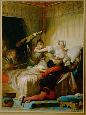 Scene of the massacre of Saint Bartholomew in the bedroom of the Queen of Navarra …
