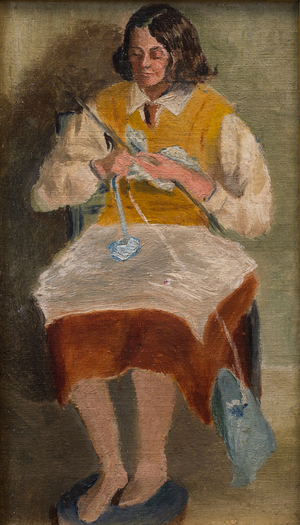The Artist's Sister, Marjorie Dunbar Knitting, c.1926 (oil on canvas)