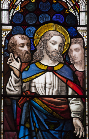 Scene from the New Testament with Jesus (stained glass)