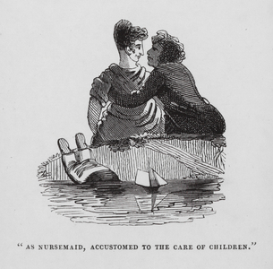 "As nursemaid, accustomed to the care of children" (engraving)