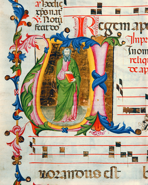 Antiphonary in note 5, a book which contains the chants to be sung by the choir during mass (parchment)