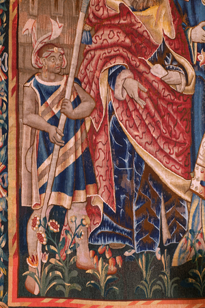 Flemish tapestry. Series The Portugese in india: The Arrival in Calicut (De Aankomst in Calicut, Llegado de Vasco de Gama a Lisboa). Ca 1510. Collection Caixa Geral de Depósitos, Lisboa. Detail.