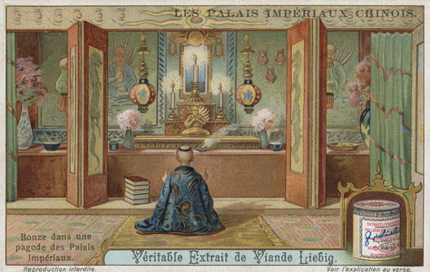 Buddhist monk in a pagoda of an imperial palace, China (chromolitho)