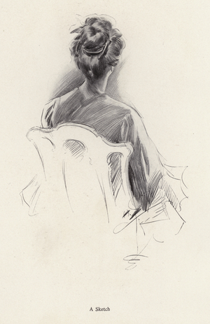 Rear view portrait of a woman (litho)