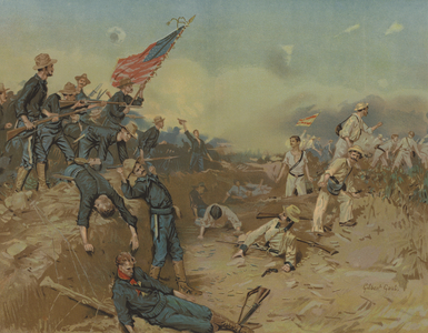In the trenches before Santiago, Cuba, Spanish-American war, 1898 (chromolitho)