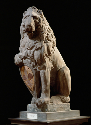 Lion with coat of arms