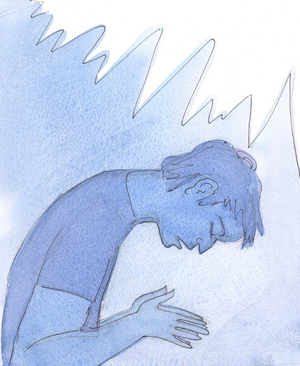 It is a terrible moment, when a person who dies meets God, and admits that he had been put on earth to love and serve God, and find true joy in Him, 2004 (w/c on paper)