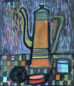 Coffeepot on Blue Background, 1968 (textile paint)