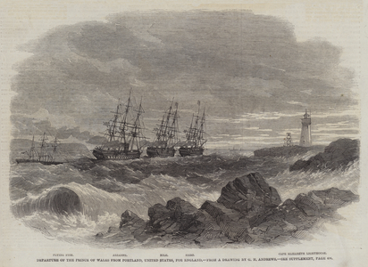 Departure of the Prince of Wales from Portland, United States, for England (engraving)
