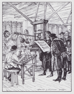 William Caxton in his printing shop (litho)