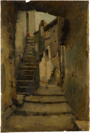 Staircase in an alley in Rome, between 1859 and 1864 (oil on paper)