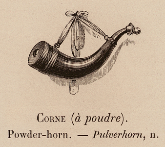 Le Vocabulaire Illustre: Corne (a poudre); Powder-horn; Pulverhorn (engraving)