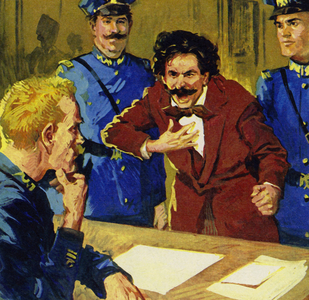 During a tour of Russia, Strauss and his orchestra were arrested as spies (colour litho)