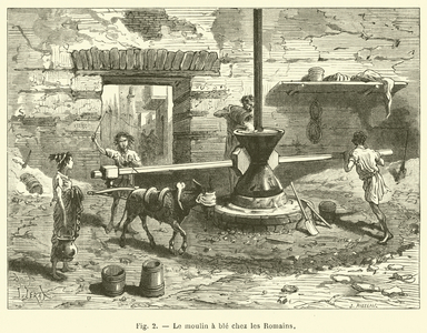 Le moulin a ble chez les Romains (engraving)