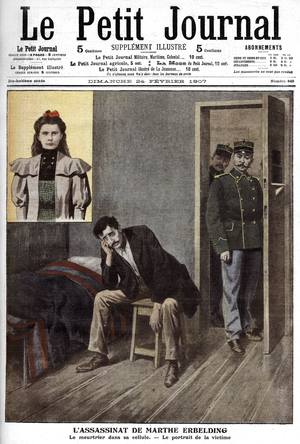 Frontpage of french newspaper "Le Petit Journal" february 24, 1907: Albert Soleilland, murderer of Marthe Erbelding, in his cell
