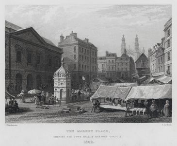 The Market Place, shewing the Town Hall and Hobson's Conduit, 1842 (engraving)