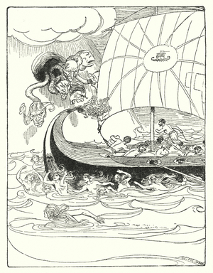 Jason and the Argonauts: "And they caught the ship and guided her, and passed her on from hand to hand" (litho)
