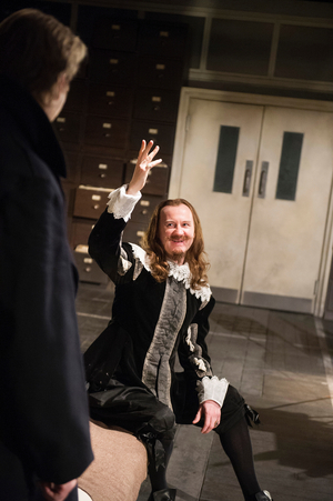 Douglas Henshall (Cromwell) and Mark Gatiss (Charles) in 55 Days by Howard Brenton at Hampstead Theatre. Directed by Howard Davies. (Opening 24-10-12) (photo)