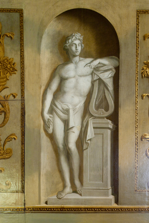 Grisaille figure of Apollo in a feigned niche, South Elevation, The King's Staircase, Kensington Palace, London, 1724 (oil on board)