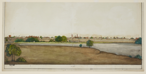 Another view of the city of Amritsar (Punjab). Inscribed on front in Persian characters, and in English on back: 'The City of Amiritsar'