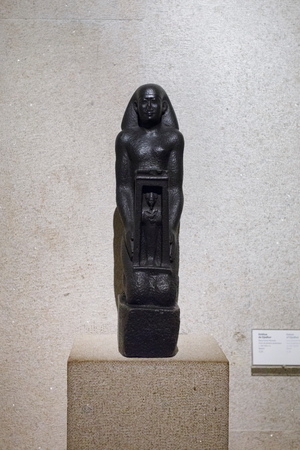 Statue of Djedhor, greco roman period, early ptolemaic dynasty, c.300-250 BC (basalt)