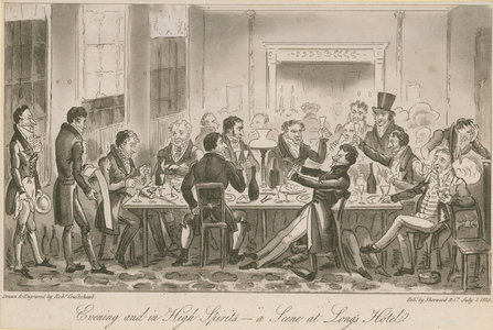 Evening and in high spirits - a scene in Long's Hotel (engraving)