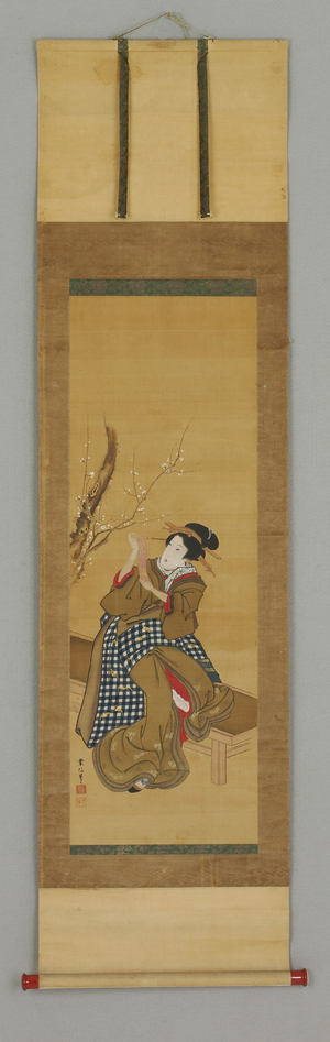 Ukiyoe, woman seated on bench