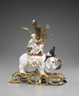 Sultan Riding an Elephant, c.1749 (hard-paste porcelain with polychrome enamel decoration and gilding; gilt bronze)