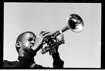 Duke Ngcukana (trumpet); Langa Stadium, Langa, Cape Town, 1971 (photo)