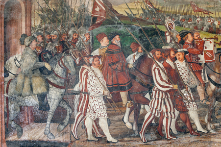 Procession, detail of the Visit of Christian I of Denmark to Bartolomeo Colleoni, Hall of Honour, 1474 (fresco)