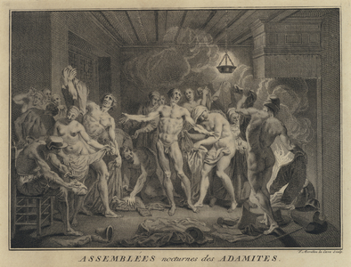 Nocturnal meeting of Adamites (engraving)