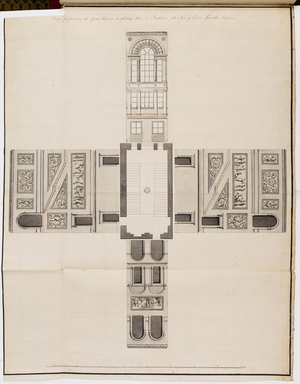 Design for finishing the Great Staircase at Gawthorp House in Yorkshire The Seat of Edwin Lascelles Esquire, 1769 (pen, wash and pink wash within a single ruled border on laid paper)