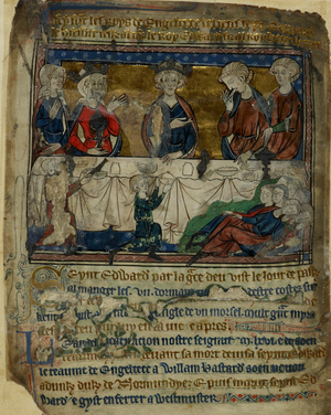 King Edward the Confessor seated at a banquet.