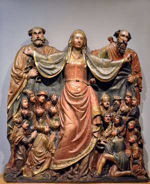 Mother of God of Mercy, between Saint Peter and Saint Paul, c.1500-1525 (polychrome wooden altarpiece)