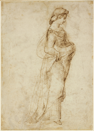 Recto: Female figure walking to right, WA1846.169 (pen & brown ink over leadpoint)