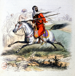 Red cavalrymen of Abd El-Kader in Algeria, c. 1830-1840 (engraving)