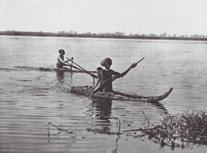 Africa: Shilluk Rafts (b/w photo)