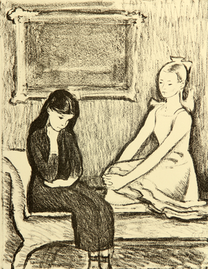 Netochka and Katya, Illustration to Dostoyevsky's unfinished novel "Netochka Nezvanova" (1849), 1971 (litho)