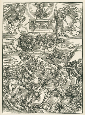 The Battle of the Angels. The Revelation of Saint John, c.1496-98 (woodcut)