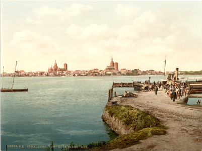 General view, from the "Alte Fähre", Stralsund, Germany, c.1900 (colour litho)

