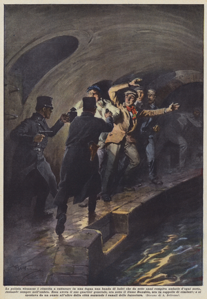 The Viennese police have managed to capture in a sewer a gang of thieves who for seven years  (colour litho)