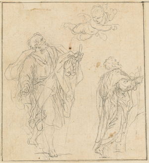 An Apostle Guided by an Angel (black chalk on laid paper)