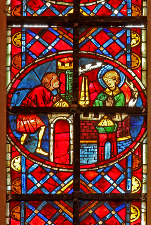 Window w211 depicting St Vincent converts his jailer (stained glass)