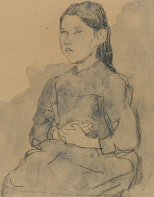 Young girl: Marie Hamonet, c.1918 (charcoal & blue wash on paper)