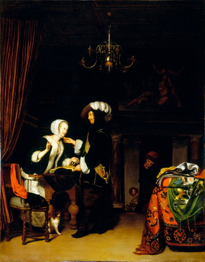 The Gentleman in the Shop, after Frans van Mieris, ca. 1660 (oil)