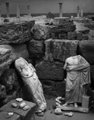 The ancient city of Leptis Magna in Libya (b/w photo)