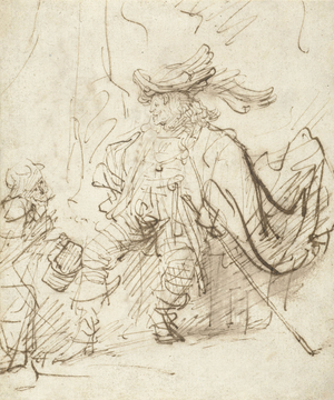 Seated Actor in the Role of Capitano, c.1634-36 (pen and ink on paper)